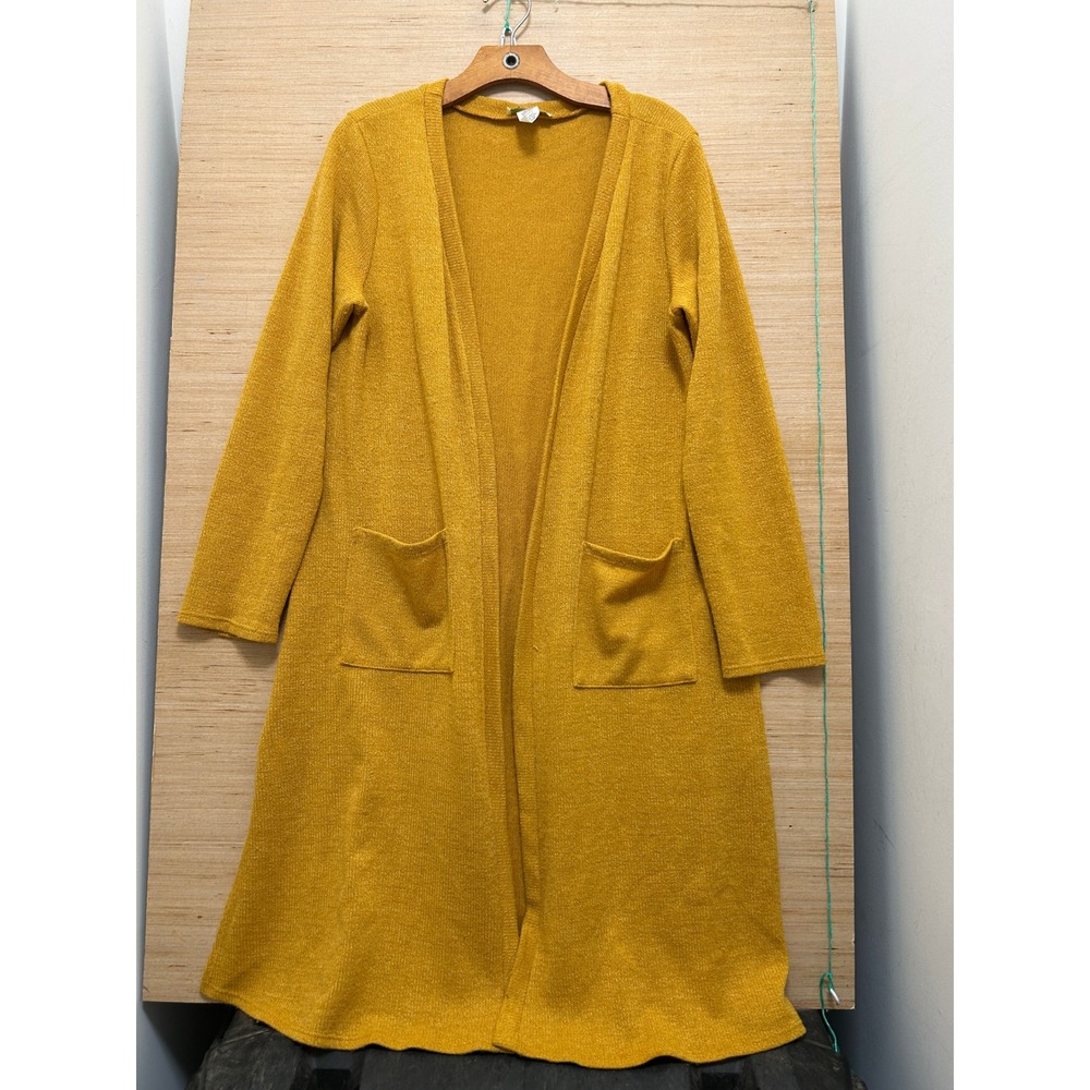 Turquoise Haven Mustard Yellow Longline Open Front Cardigan XL Made in USA